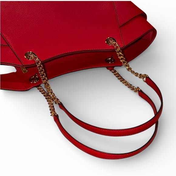 NWT Michael Kors Jet Set Travel Bright Red LG Chain Shoulder Bag Leather - Picture 11 of 16